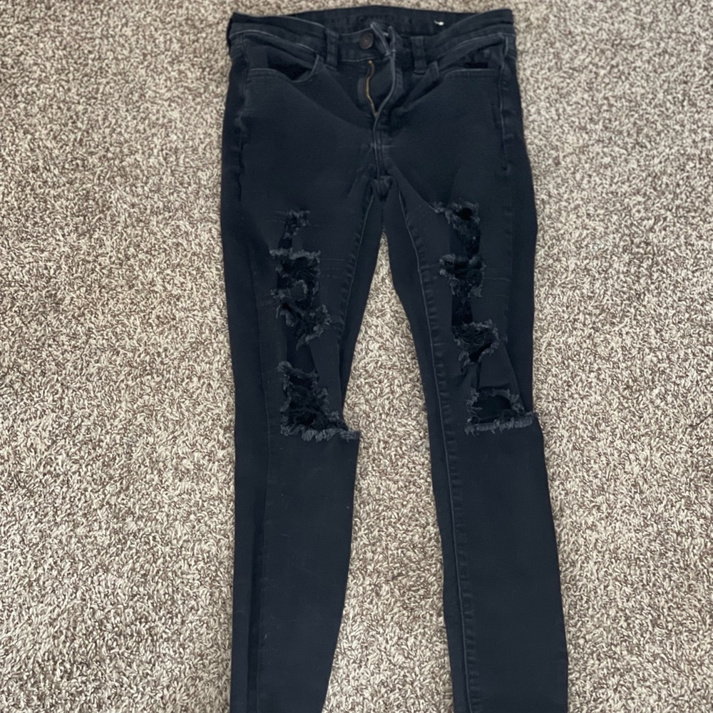 American Eagle next level stretch black ripped jeans